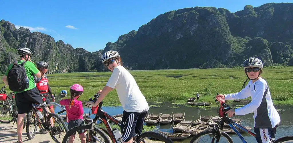 Family biking in North Vietnam