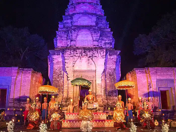 Traditional dance performance at Angkor temple in Cambodia