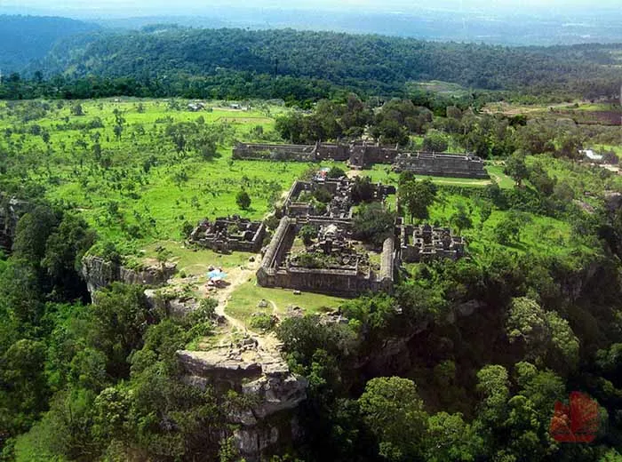 Helicopter view over of Preah Vihear temple in Cambodia