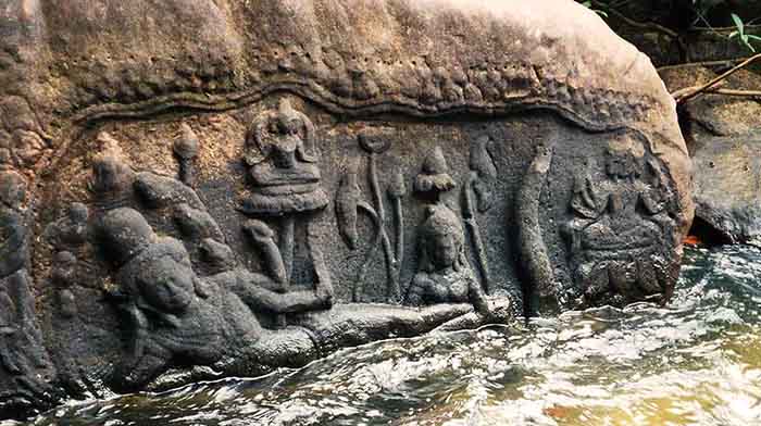 Water carvings  at Kbal Spean Cambodia