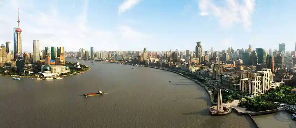 Aerial view of the Peninsula luxury hotel in Shanghai