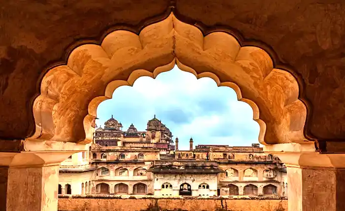 View of Orchha Fort through window