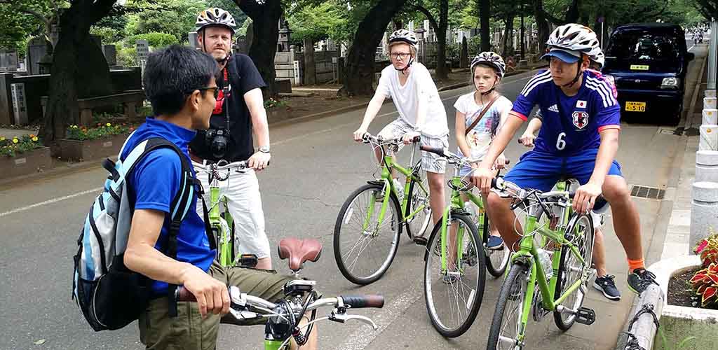 Bicycling in Tokyo during family tour of Japan