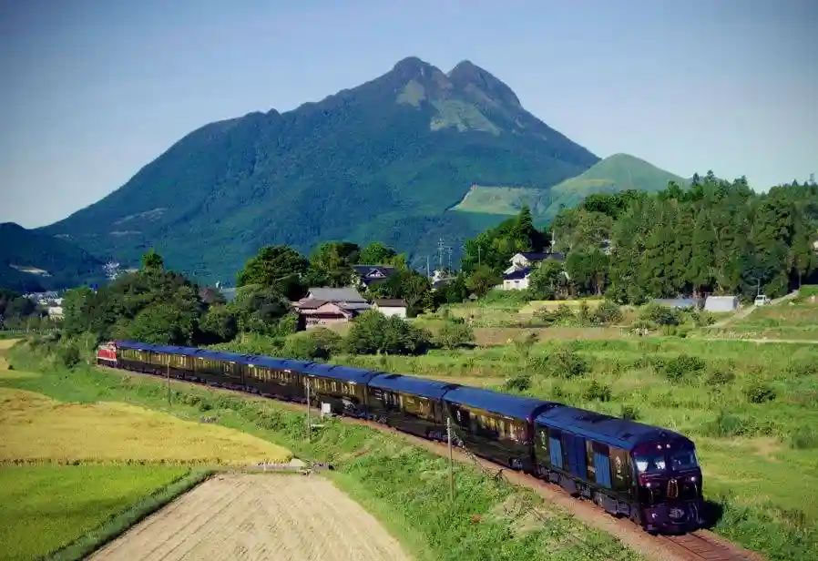 Seven Stars luxury train in the countryside of Kyushu, Japan