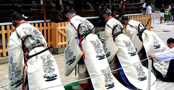 Shinto priests at Yasaka Shrine in Kyoto