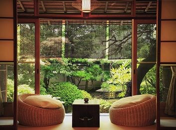 View of garden from room of Tawaraya ryokan in Kyoto, Japan