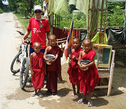 family biking in Myanmar