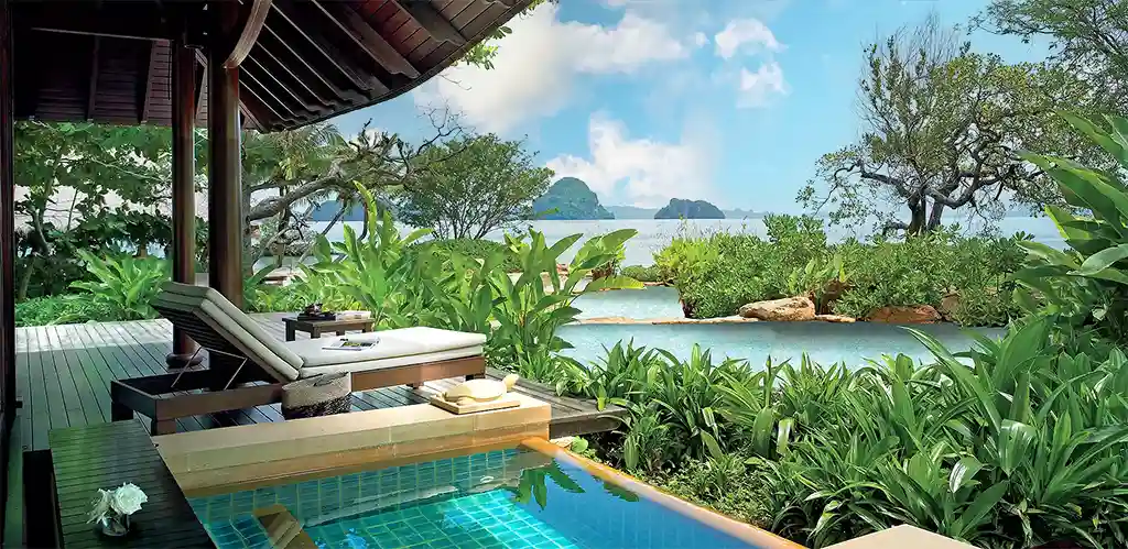 View from deck at the Ritz Carlton Reserve on Phulay Bay, Thailand