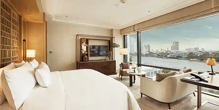 Riverfront room at Capella luxury hotel in Bangkok, Thailand