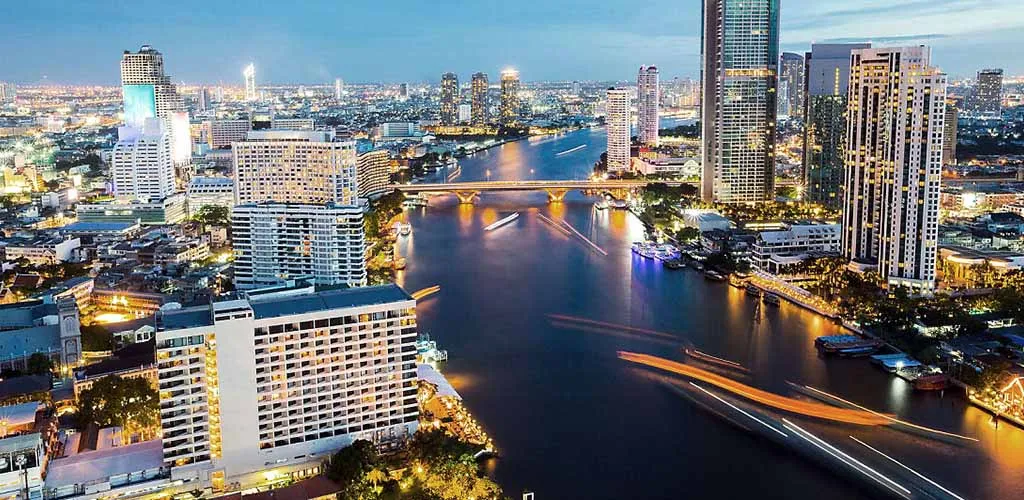 Bangkok's Chao Praya River at night from the air