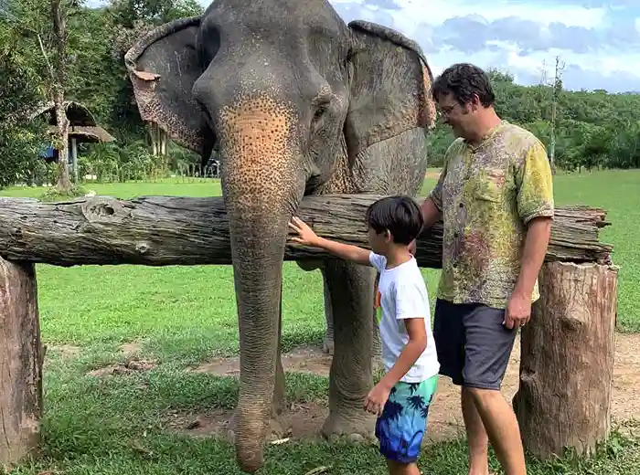 Family and elephant encounter in Khao Sok, Thailand