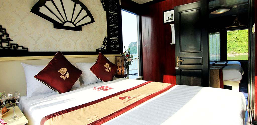 View from Halong Bay luxury ship cabin