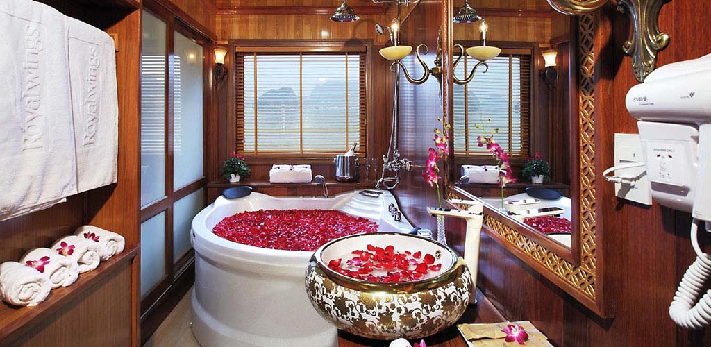 Elegant bathroom on Halong Bay luxury cruise boat 