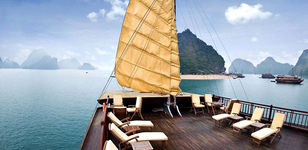 Halong Bay luxury cruise ship deck view