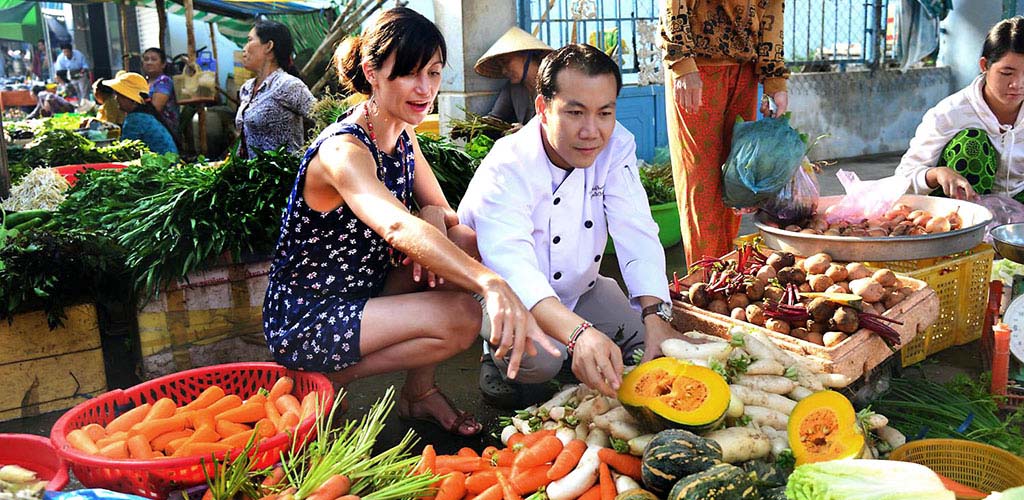 Touring market for cooking class in Hoi An, Vietnam