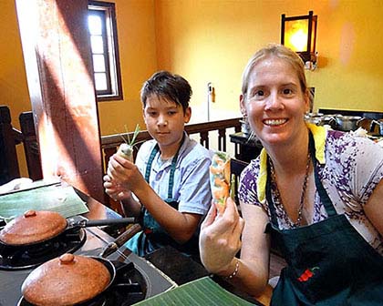 Making spring rolls in cooking class in Hoi An, Vietnam