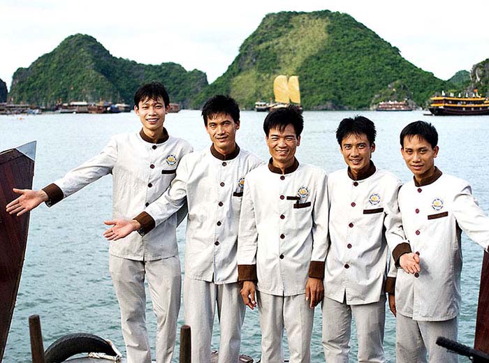 Crew on luxury Halong Bay charter boat