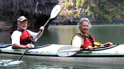 Couple kayaking on Halong Bay