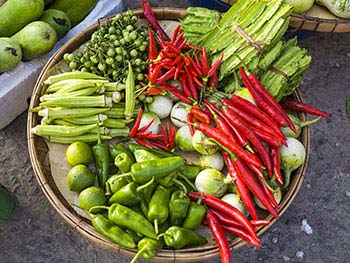 Vietnamese cooking ingredients - chili, ocre, peppers