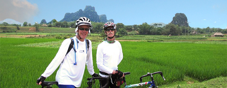 Cyclists touring in Laos