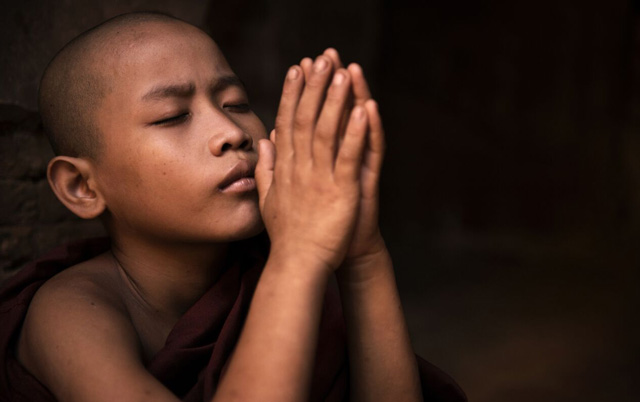 portrait of child monk in Myanamar